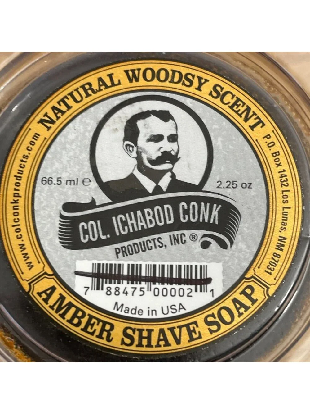 Col. Ichabod Conk Amber Shave Soap 2.25 Oz Natural Woodsy Scent Made In USA New